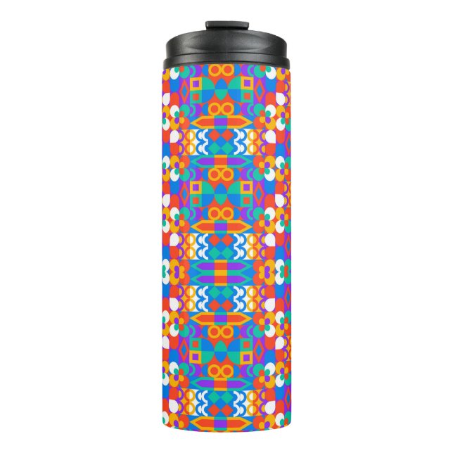Tall travel mug with a vivid geometric pattern (Front)