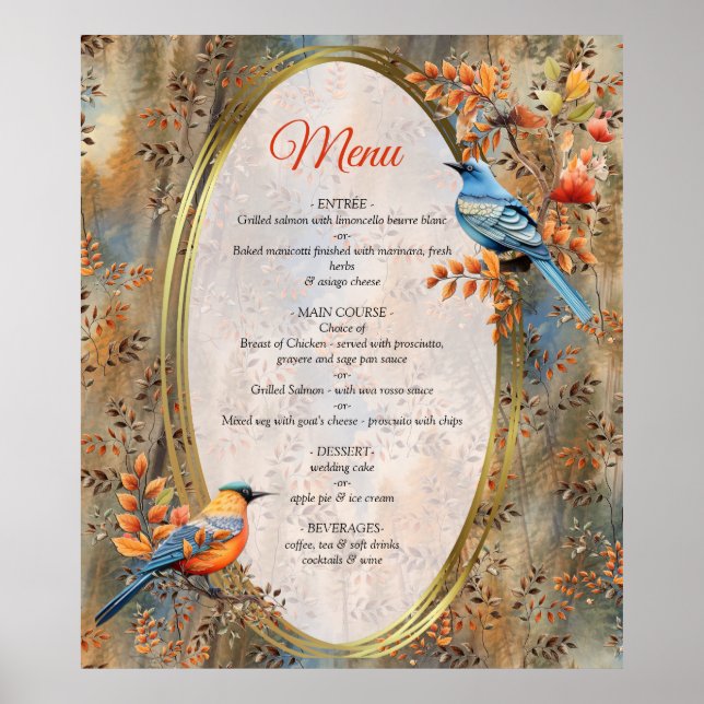 Tall trees, Autumn leaves & Bluebirds. Poster (Front)