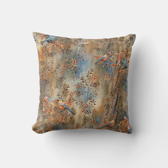 Tall trees, the Leaves of Autumn & Blue-Birds Cushion (Front)