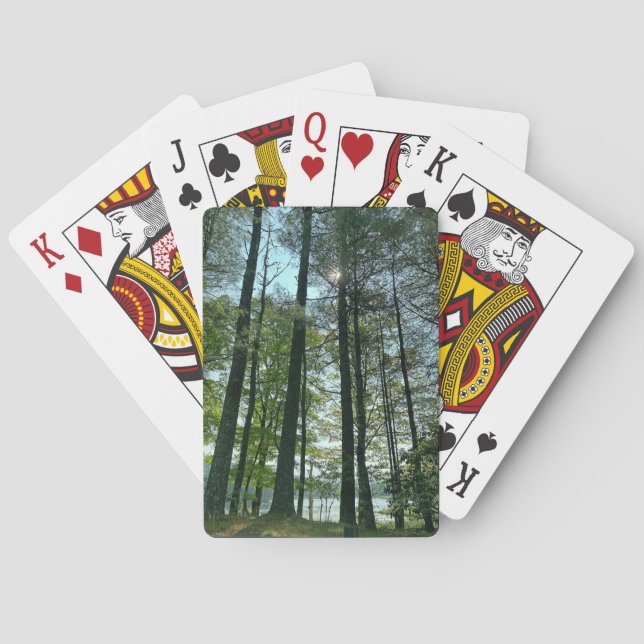 Tall Trees With Appalachian Lake View Playing Cards (Back)