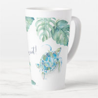 Tall Tropical Turquoise Blue Watercolor Sea Turtle
