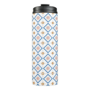 Tall tumbler features a geometric pattern