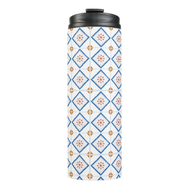 Tall tumbler features a geometric pattern  (Front)