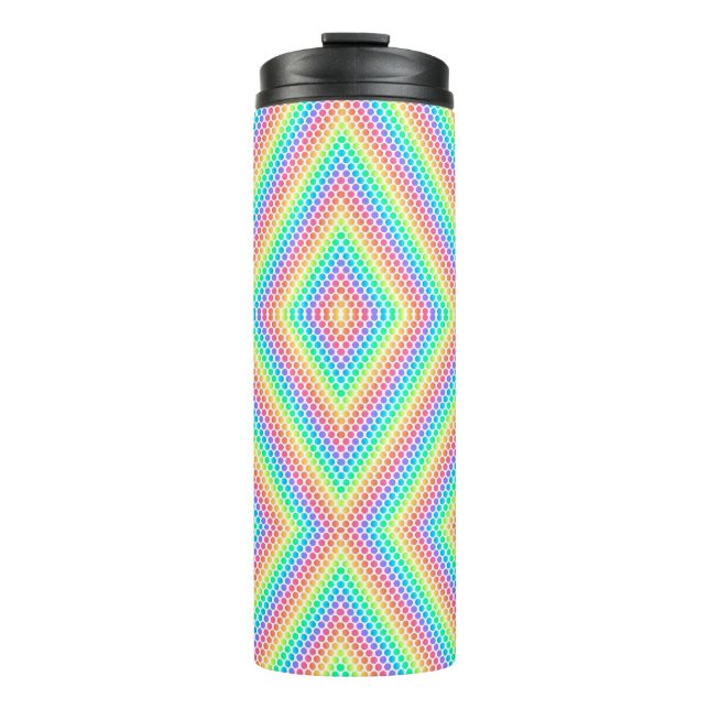Tall tumbler with a black lid features a vibrant (Front)
