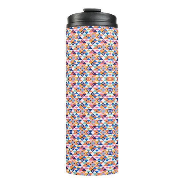 Tall tumbler with a vibrant geometric pattern (Front)
