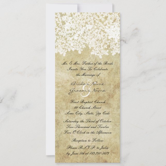 Tall Vintage White Floral Wedding Invitations (Front)