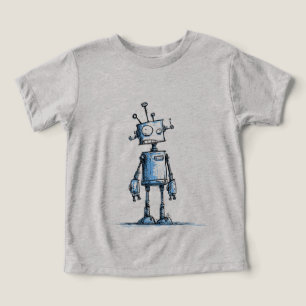 Tall Wacky Robot Kids T-Shirt — Hand-Drawn Blue Bo