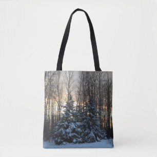 Tall White Spruce Winter Golden Sunset Tote Bag