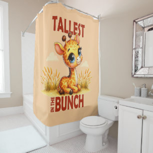 Tallest in the Bunch pun Cute Baby Giraffe cartoon Shower Curtain