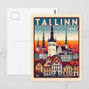 Tallinn city Estonia retro travel gifts Postcard