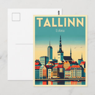 Tallinn city Estonia retro travel gifts Postcard