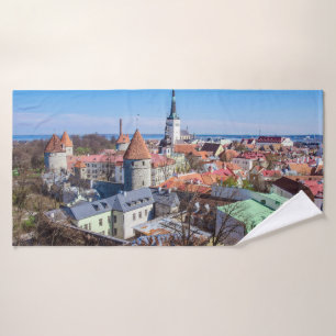 Tallinn downtown aerial view bath towel