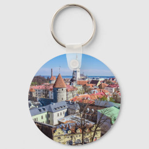 Tallinn downtown aerial view key ring