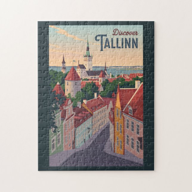 Tallinn Estonia Illustration Travel Art Vintage Jigsaw Puzzle (Vertical)