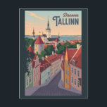 Tallinn Estonia Illustration Travel Art Vintage Postcard<br><div class="desc">Tallinn retro vector travel design. Tallinn,  the fairytale capital of Estonia,  is known for its cobblestone streets,  mediaeval towers,  and perfectly preserved Old Town.</div>