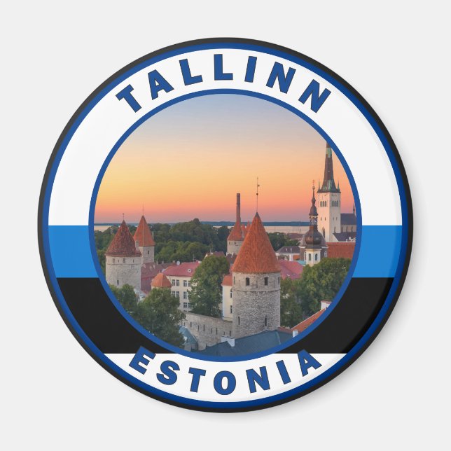 Tallinn Estonia Retro Travel Art Circle Vintage Magnet (Front)