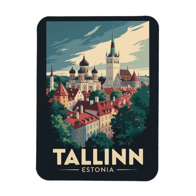 Tallinn Estonia Travel Art Vintage Magnet (Vertical)