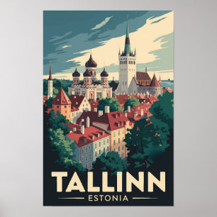 Tallinn Estonia Travel Art Vintage Poster
