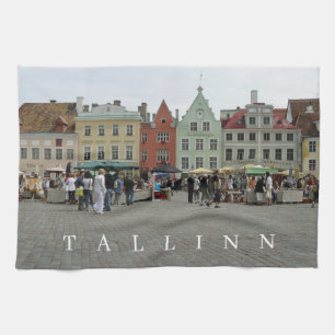 Tallinn market stalls view tea towel
