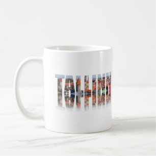 Tallinn text composed of old town view coffee mug