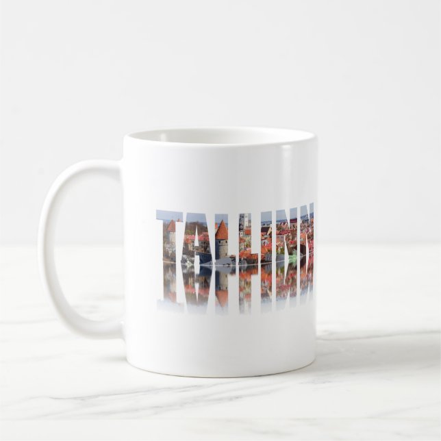Tallinn text composed of old town view  coffee mug (Left)