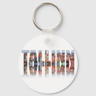 Tallinn text composed of old town view key ring