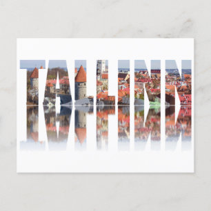 Tallinn text composed of old town view postcard