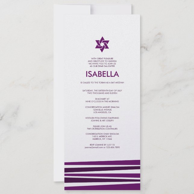 Tallit Bar Mitzvah in Purple Invitation (Front)