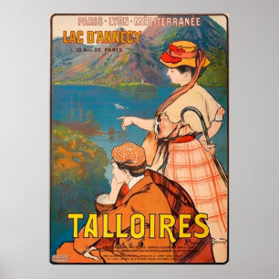 Talloires, Annecy lake, couple on picnic, vintage Poster