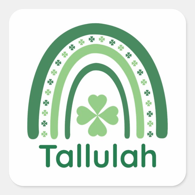 Tallulah Name Clover Boho Rainbow Square Sticker (Front)