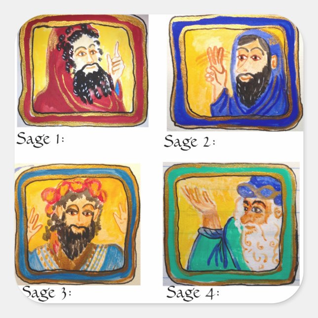 Talmud Study Aid: Four Sages Square Sticker (Front)