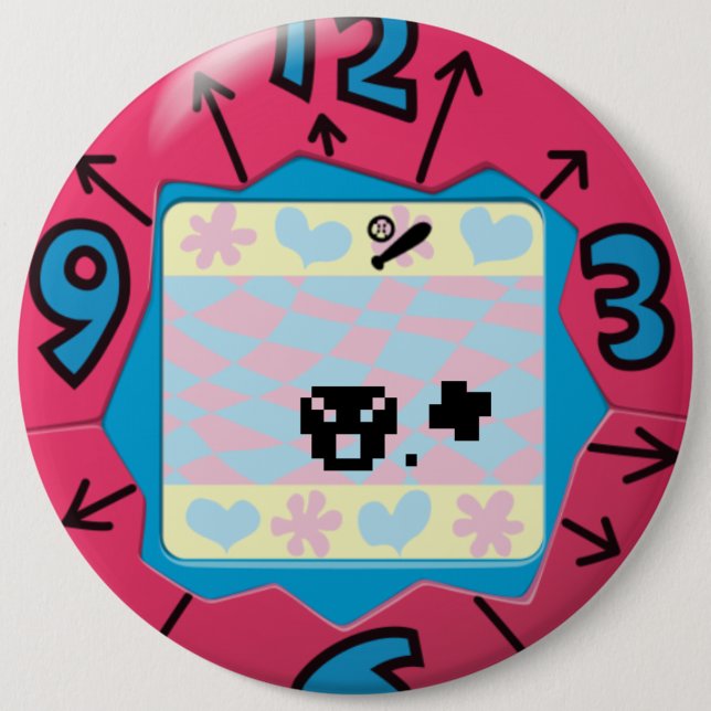 Tamagotchi badge. 6 cm round badge (Front)