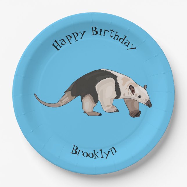 Tamandua cartoon illustration paper plate (Front)