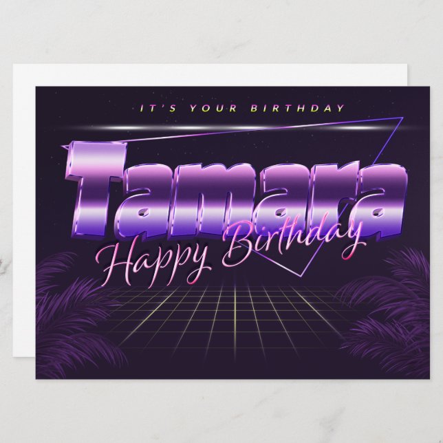 Tamara Name First name lila retro card Birthday (Front/Back)