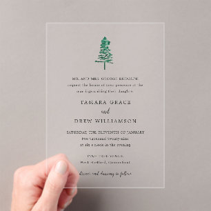 Tamara Pine Tree Modern Wedding Acrylic Invitations