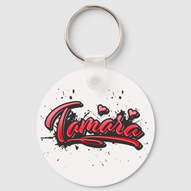 Tamara red Heart Graffiti Schlüsselanhänger Key Ring (Front)