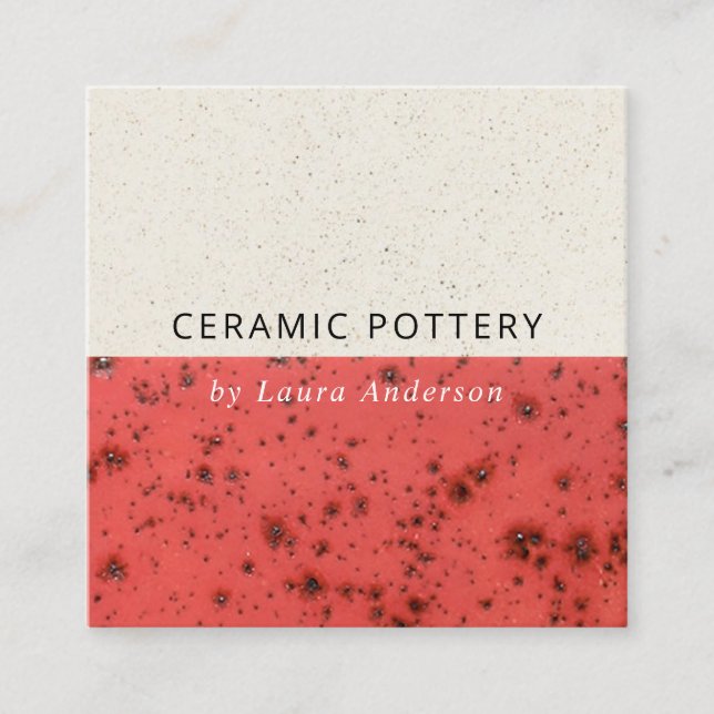 TAMATO RED CERAMIC POTTERY GLAZED SPECKLED TEXTURE SQUARE BUSINESS CARD (Front)