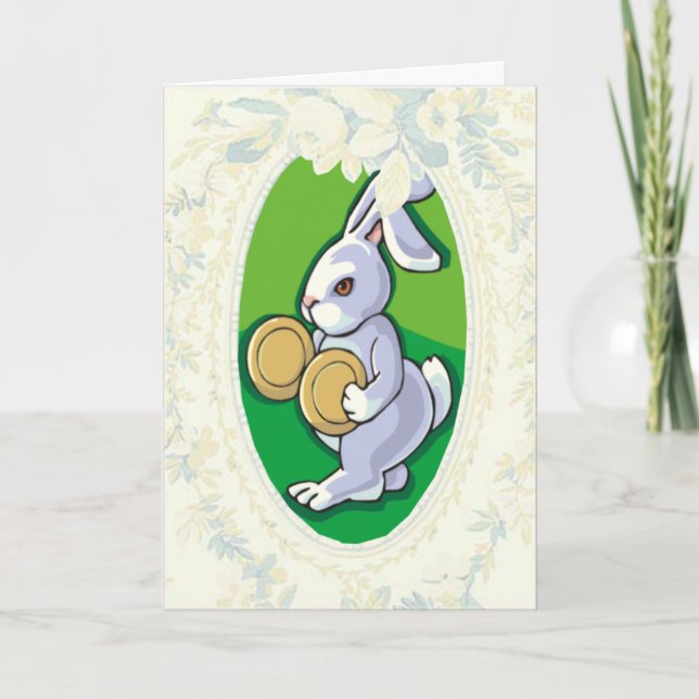 Tambourine Bunny Easter Card (Front)