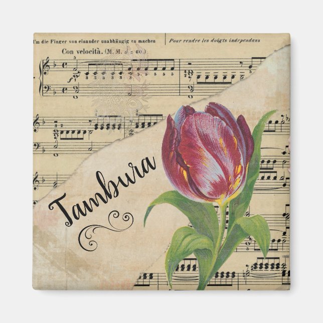 Tambura Elegant Tulip Vintage Sheet Music Magnet (Front)