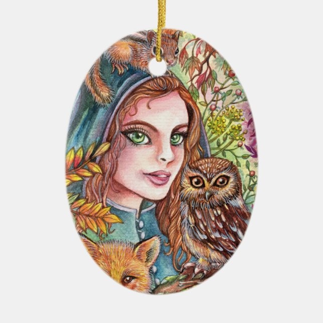 Tamer in Autumn Woods Ceramic Tree Decoration (Front)
