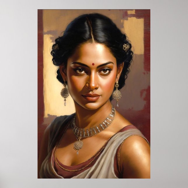 Tamil Indian Woman Portrait Oil Painting Poster (Front)