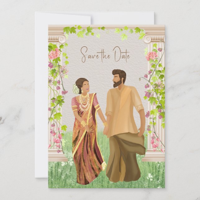Tamil Wedding Couple Illustration  Save The Date (Front)