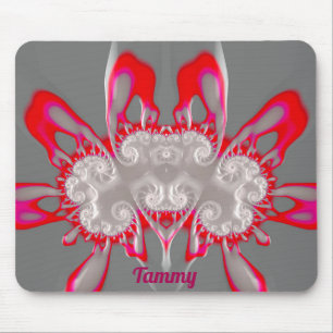 TAMMY ~ FLUORO PINK RED GRAY WHITE ~ Fractal  Mouse Pad