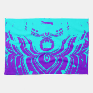 TAMMY ~ FLUORO SHADES ~ 3D ~ Purple Aqua ~  Tea Towel