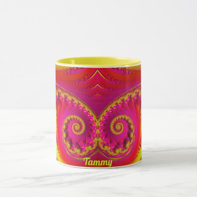 TAMMY ~ HOT CRAZY 3D Fractal ~ Pink Red Yellow  Mug (Center)