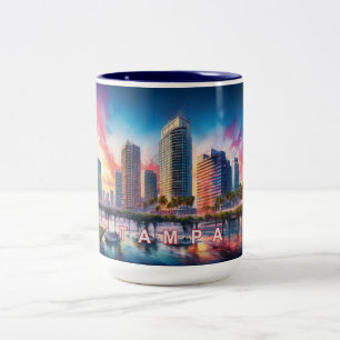 Tampa Colourful Skyline Two-Tone Coffee Mug