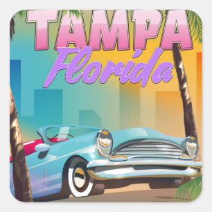 Tampa Florida beautiful travel poster. Square Sticker