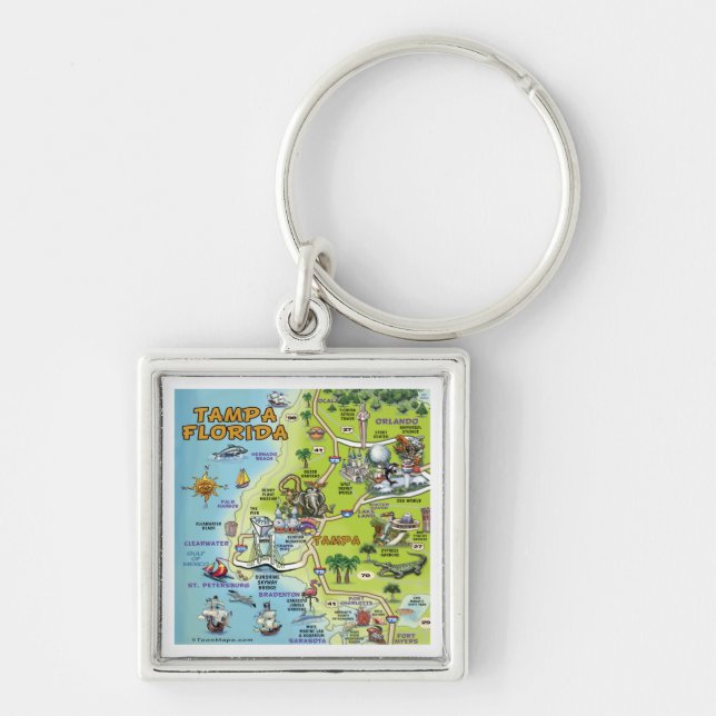 Tampa Florida Cartoon Map Key Ring (Front)