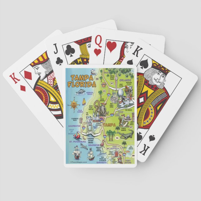 Tampa Florida Cartoon Map Playing Cards (Back)