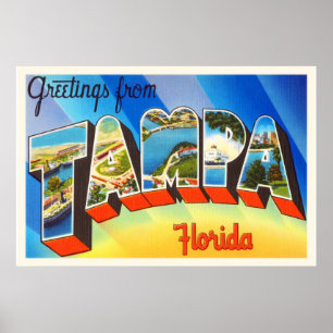 Tampa Florida FL Old Vintage Travel Souvenir Poster